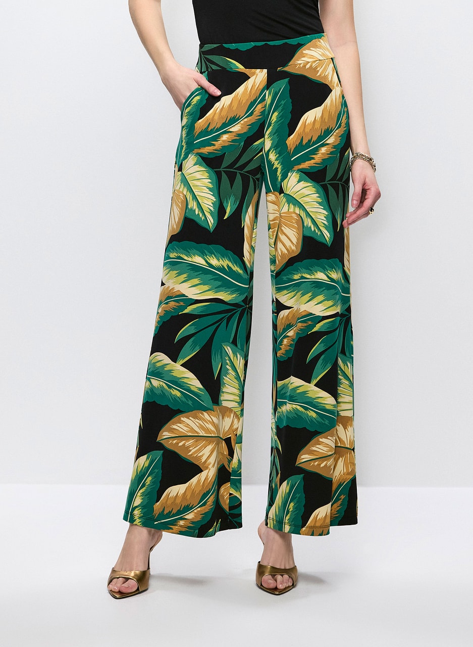 Leaf Print Wide Leg Pants