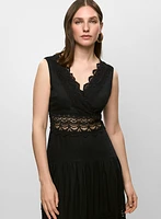 Linen-Blend Lace Insert Dress