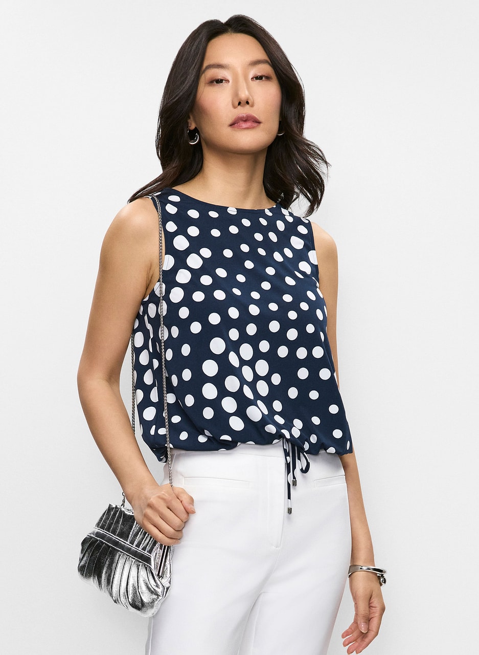 Drawstring-Hem Polka Dot Top