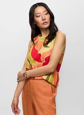Sleeveless Abstract Leaf Print Blouse