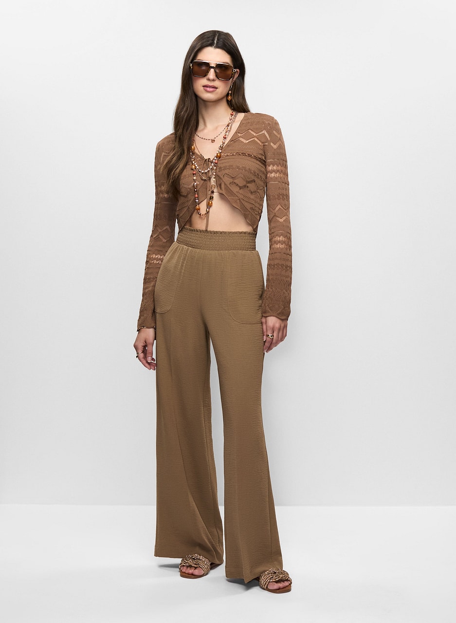 Shirred Waist Wide-Leg Pants