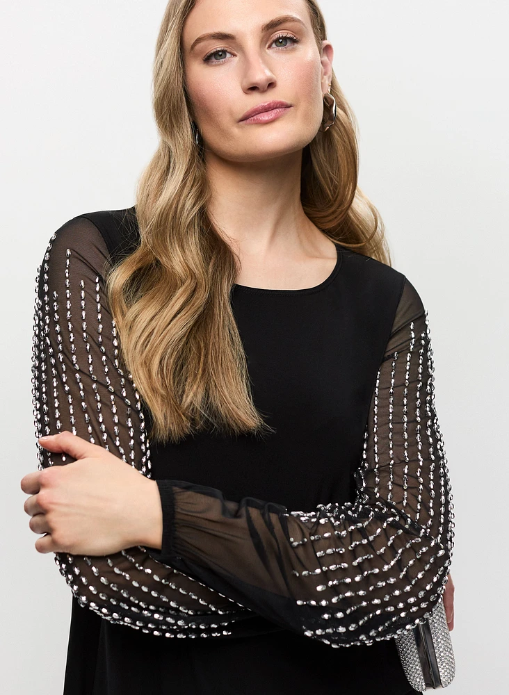 Joseph Ribkoff - Embellished Sheer Sleeve Top