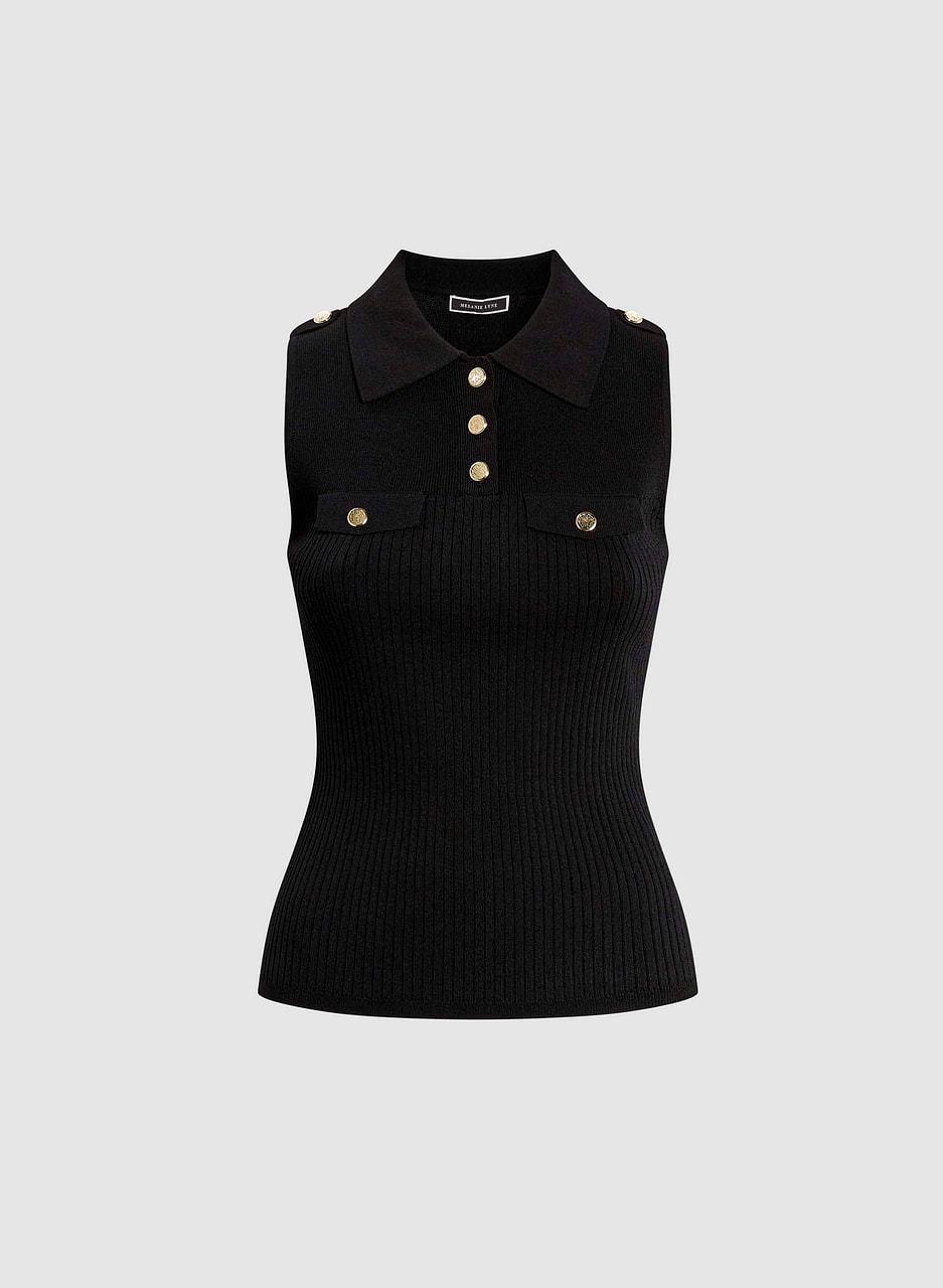 Sleeveless Knit Polo Top