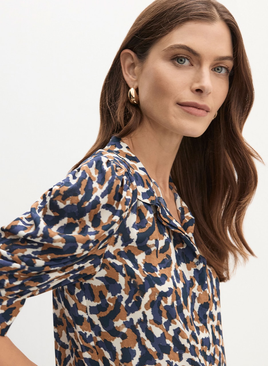 Puff Sleeve Abstract Print Blouse