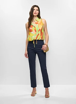 Abstract-Print Sleeveless Blouse & Patch Pocket Slim Leg Pants