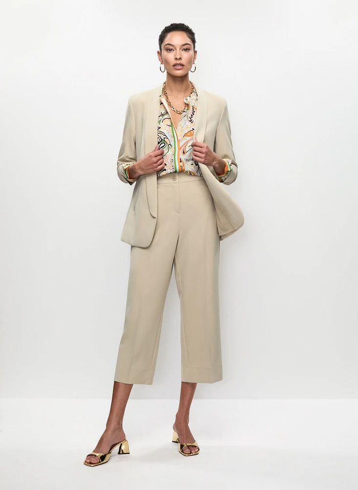 Ruched Sleeve Blazer & Wide Hem Culotte Pants