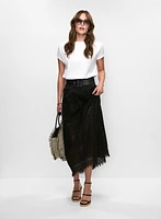 Ruched Hem T-Shirt & Eyelet Maxi Skirt