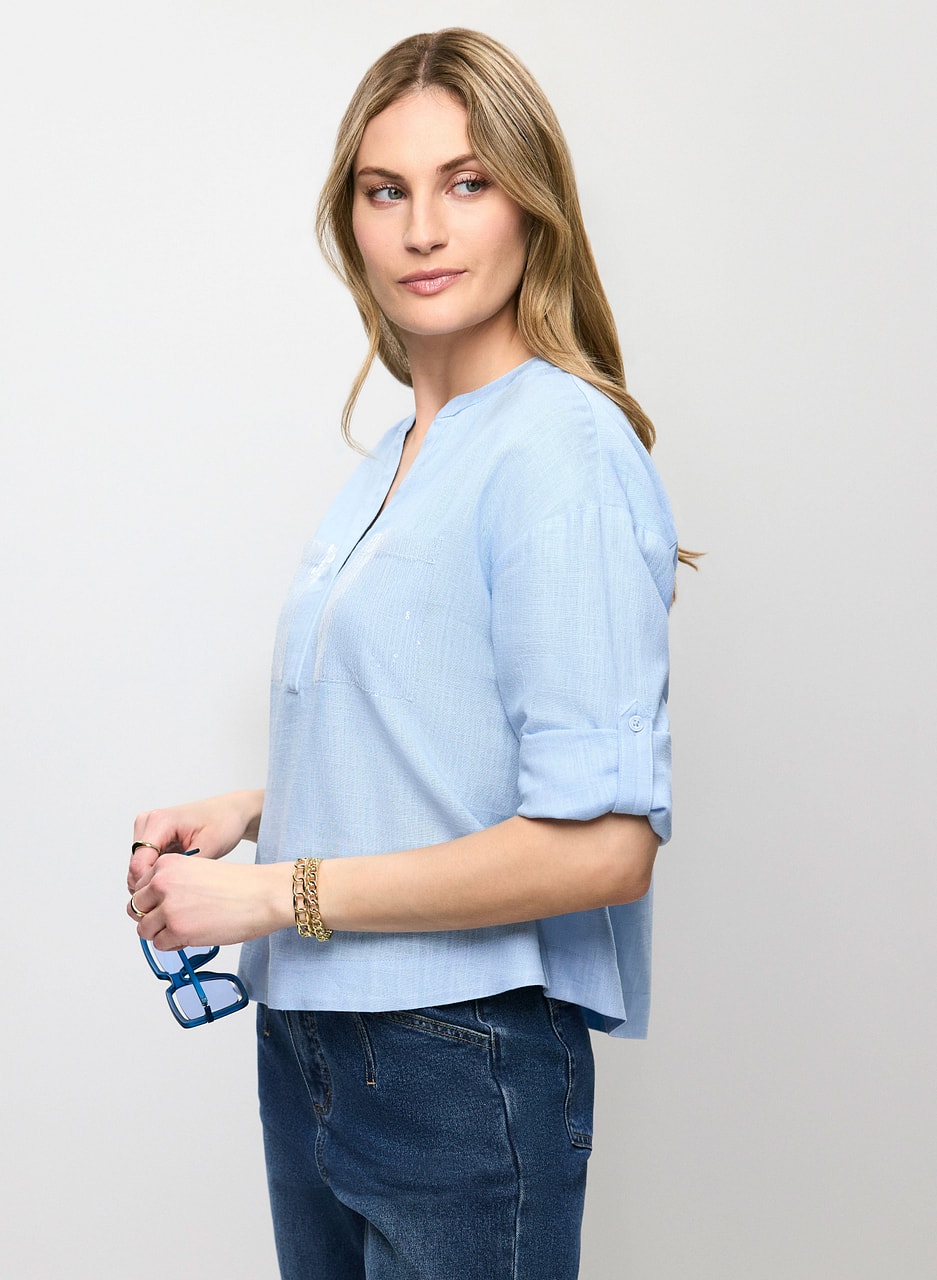 Sequin Pockets Linen Blouse