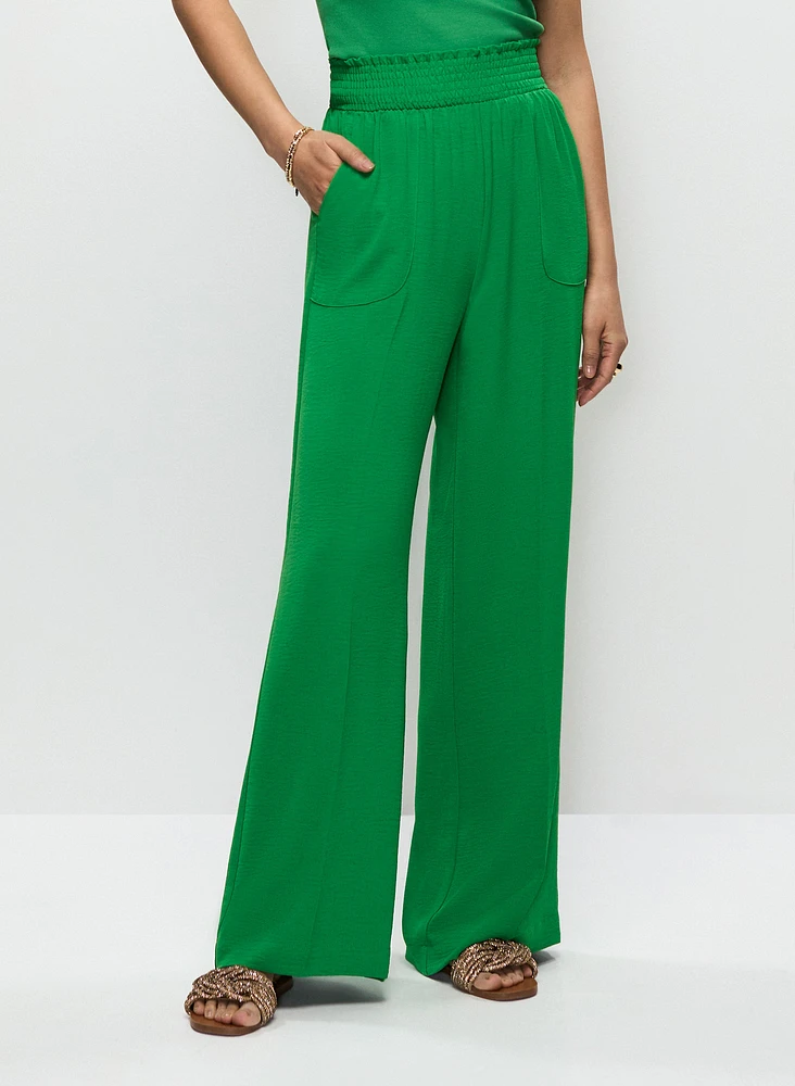 Shirred Waist Wide-Leg Pants