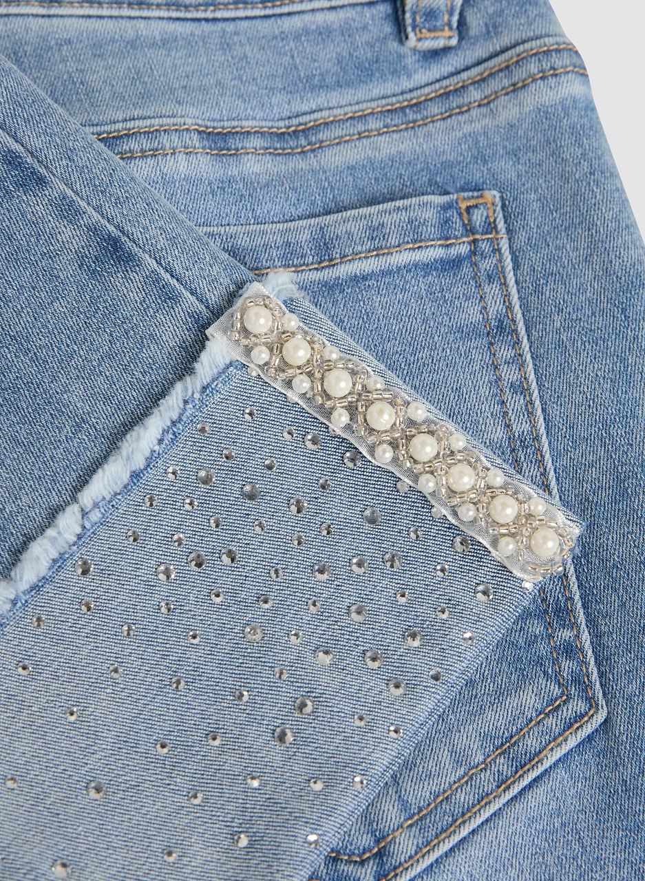 Sequin-Cuffed Capri Jeans