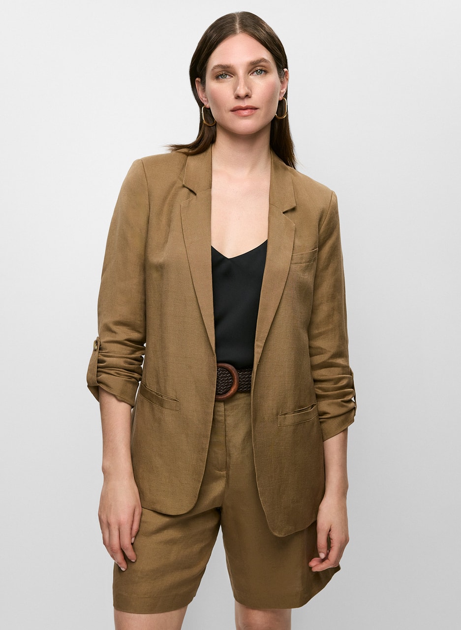 Rolled Sleeve Linen-Blend Blazer