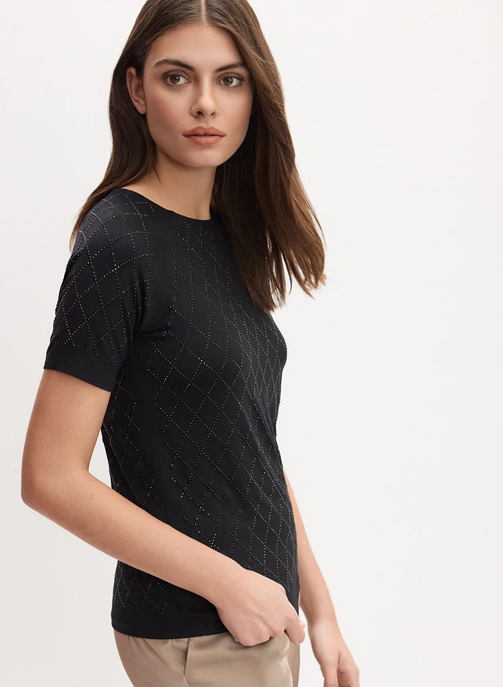 Diamond-Pattern Stud T-Shirt