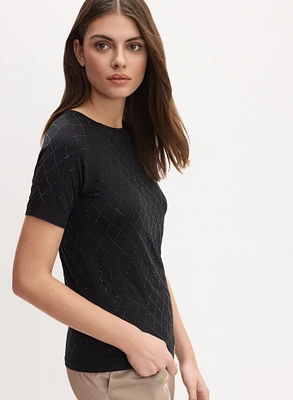 Diamond-Pattern Stud T-Shirt