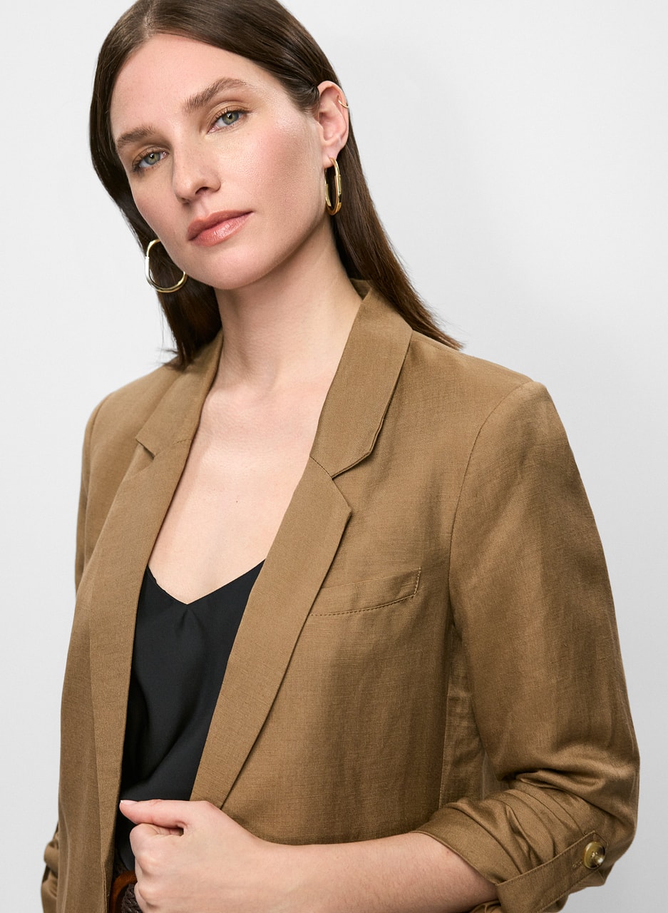 Rolled Sleeve Linen-Blend Blazer