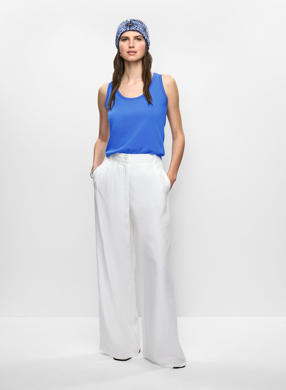 Embroidered Linen-Blend Tank Top & Tencel-Linen Wide Leg Pants