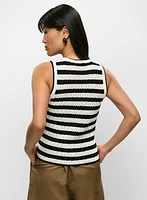 Openwork Striped Knit Sleeveless Top