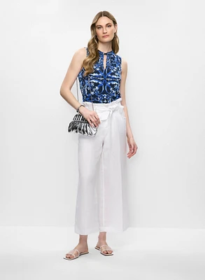 Abstract Print Sleeveless Top & Linen-Blend Cropped Pants