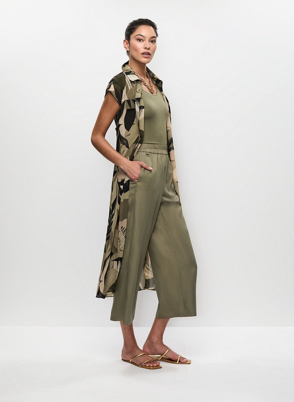 Button-Front Chiffon Tunic & Tencel Culotte Pants