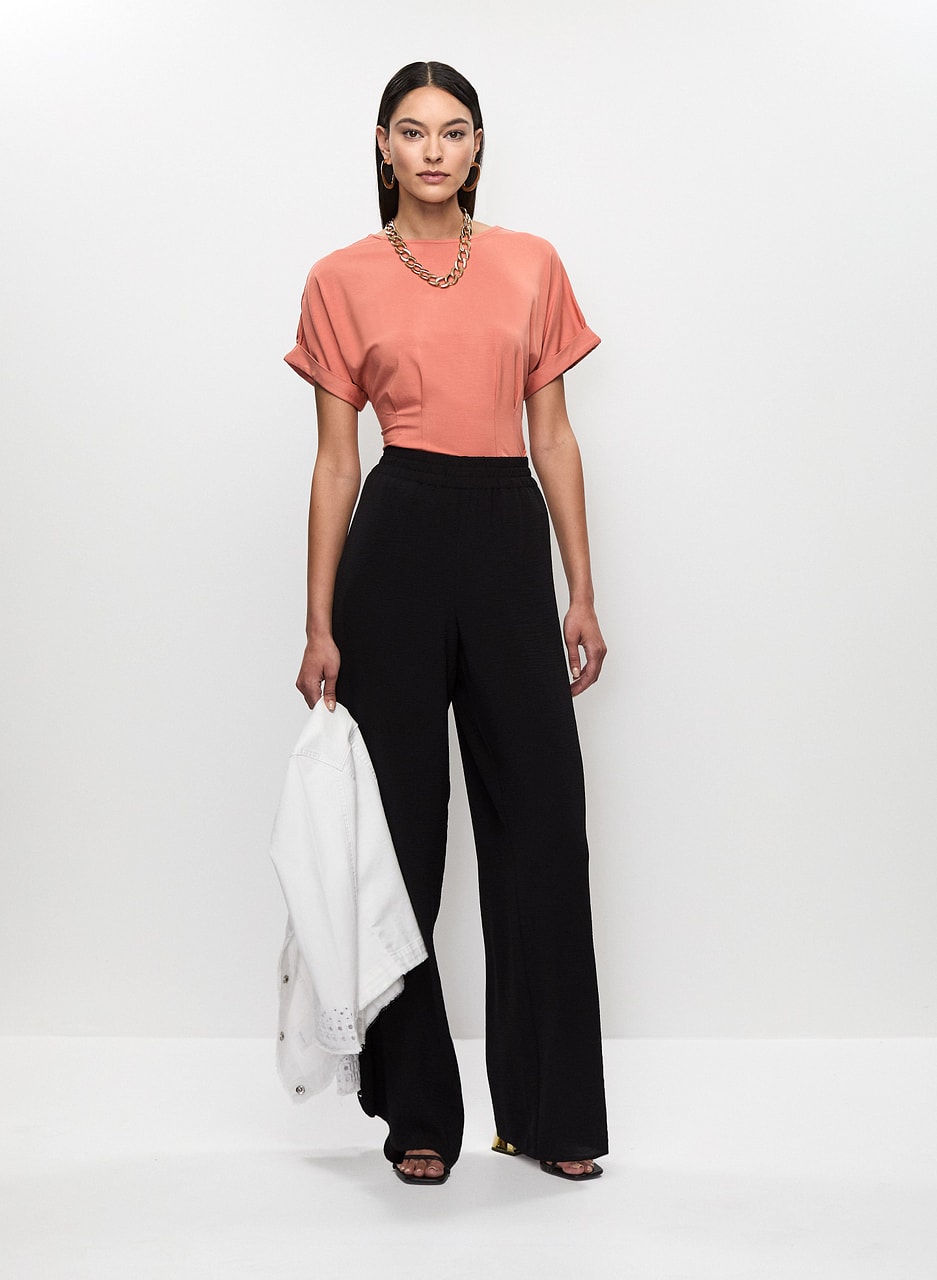 Cuff Corset-Fit Top & Wide Leg Pants