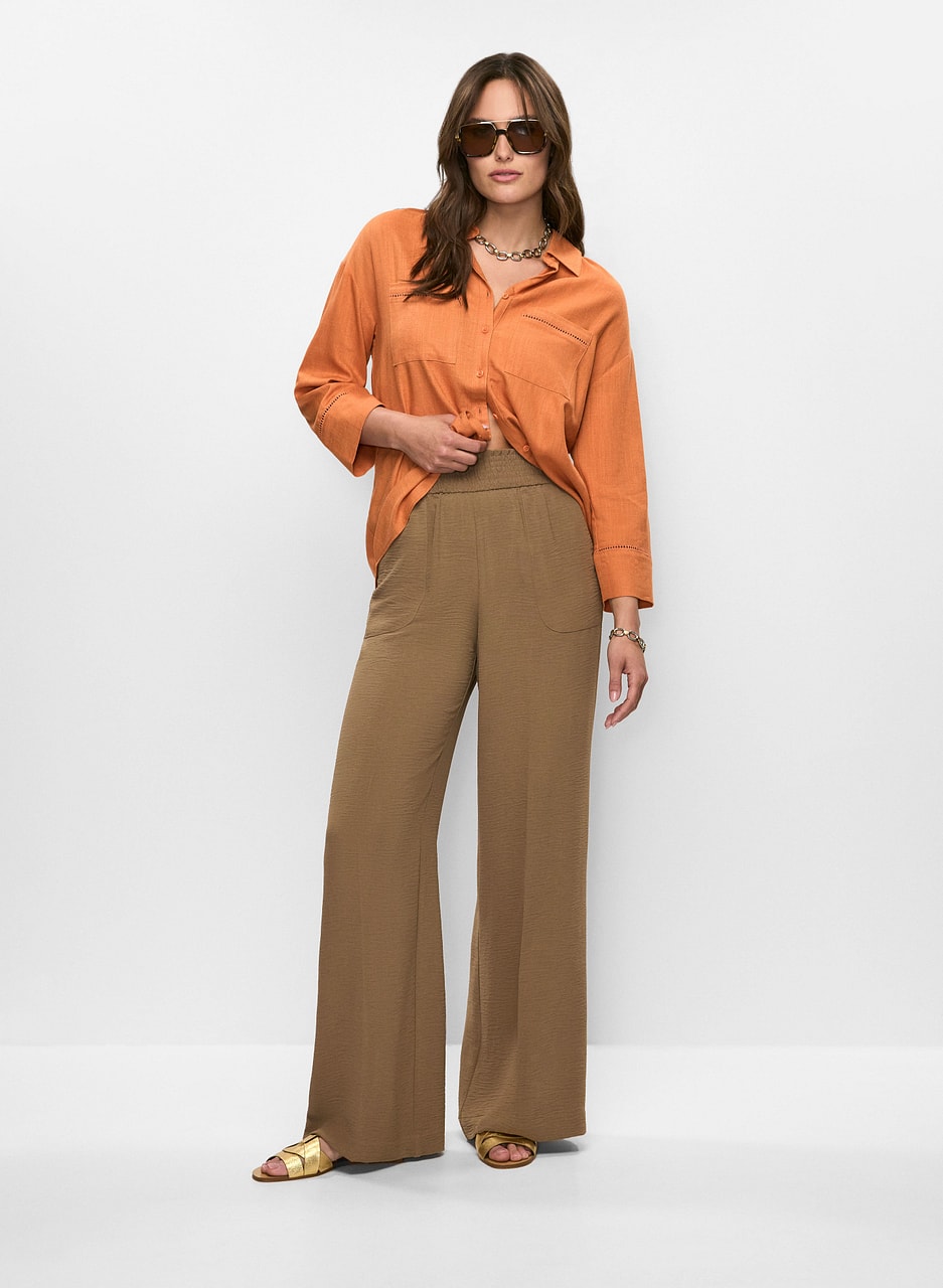 Linen-Blend Blouse & Essential Wide Leg Pants