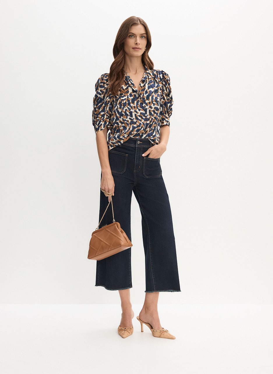 Puff Sleeve Abstract Print Blouse