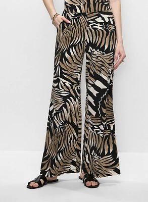 Leaf Print Wide Leg Pants