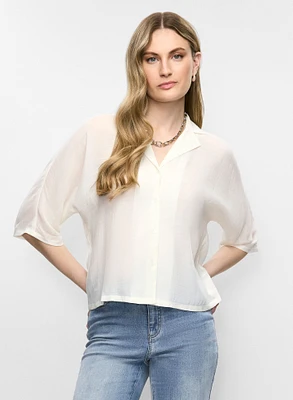 Notch Collar Elbow Sleeve Blouse