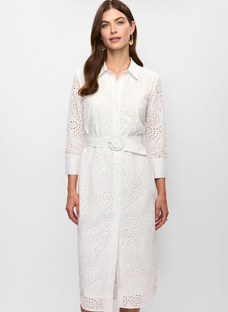 Button-Front Eyelet Shirt Dress