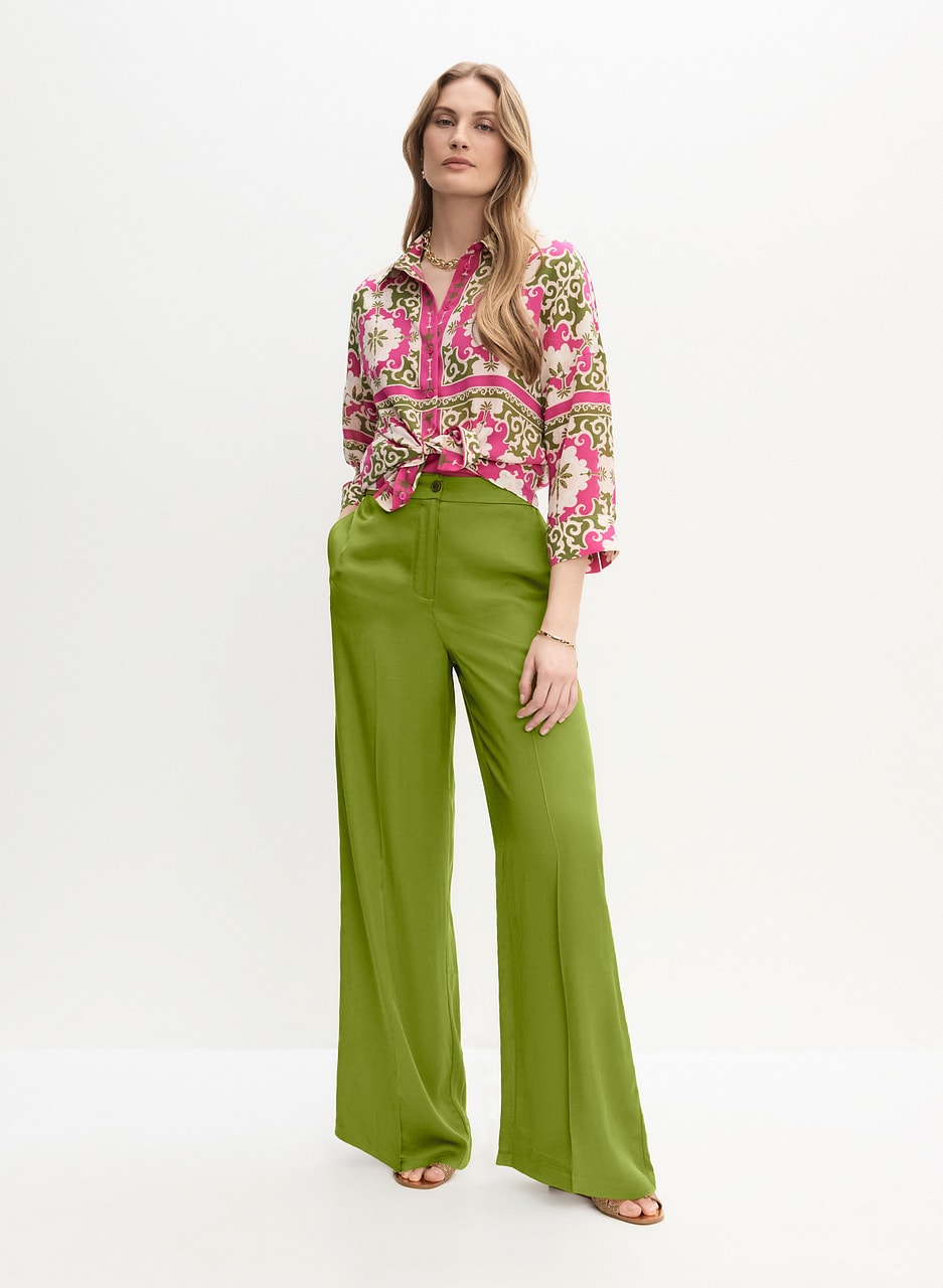 Abstract Print Blouse & Satin Wide Leg Pants