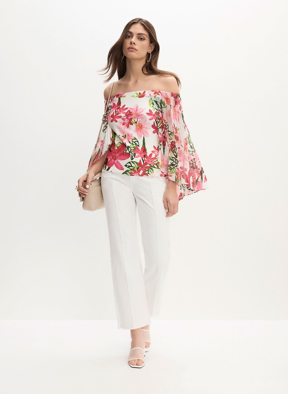 Joseph Ribkoff - Floral Off-Shoulder Cape Sleeve Blouse