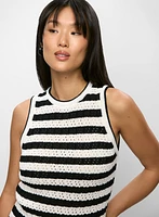 Openwork Striped Knit Sleeveless Top