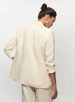 Linen-Blend Rolled Sleeve Blazer