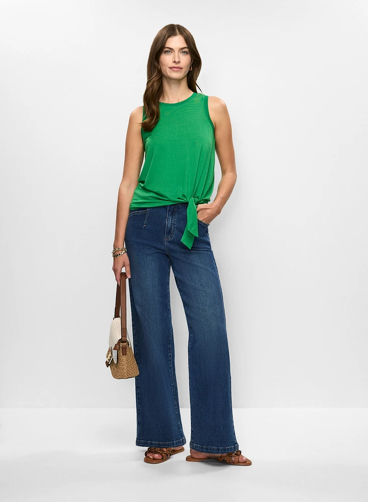 Tie Hem Tank Top & Wide Leg Jeans