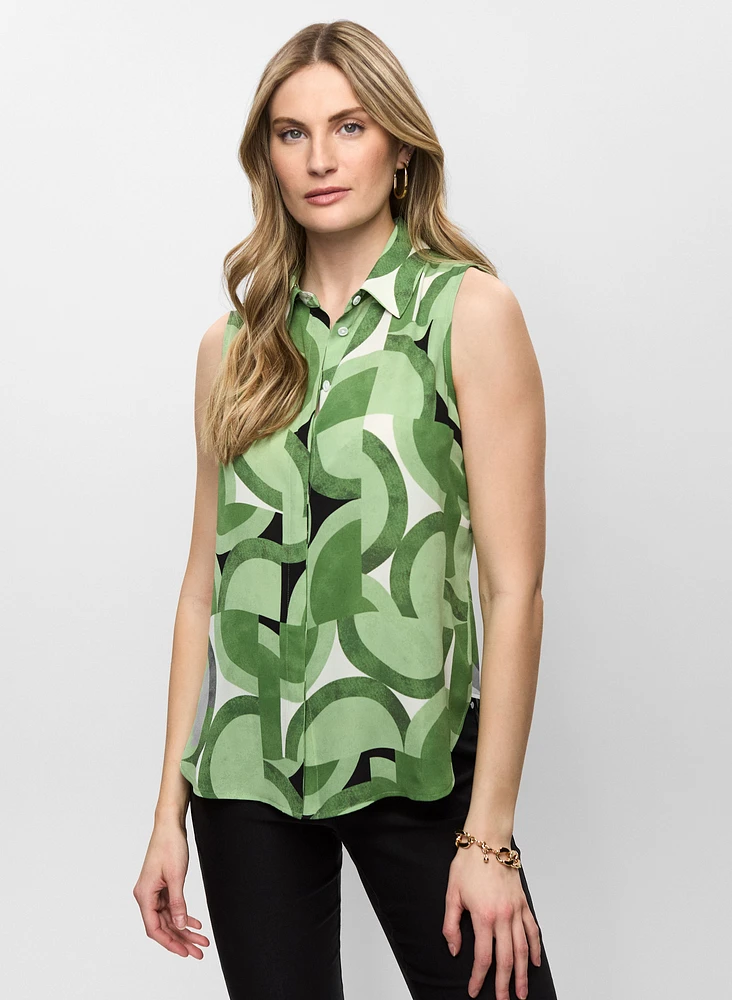 Sleeveless Geometric Print Blouse