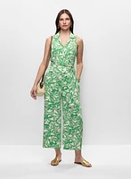 Palm Print Wide Leg Jumpsuit