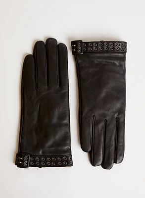 Eyelet Detail Leather Gloves