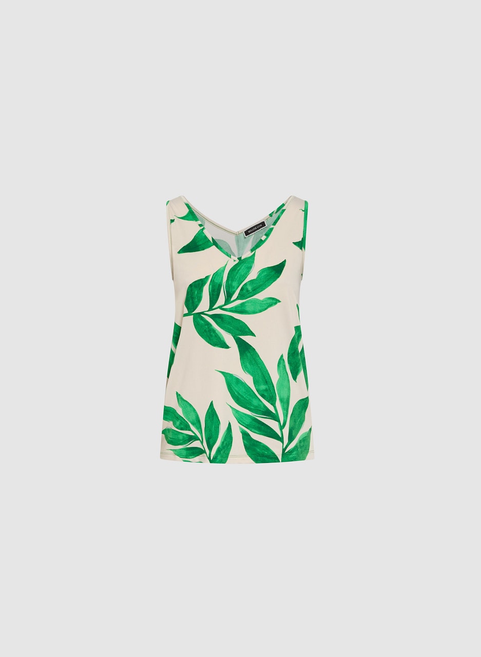 Sleeveless Leaf Print T-Shirt