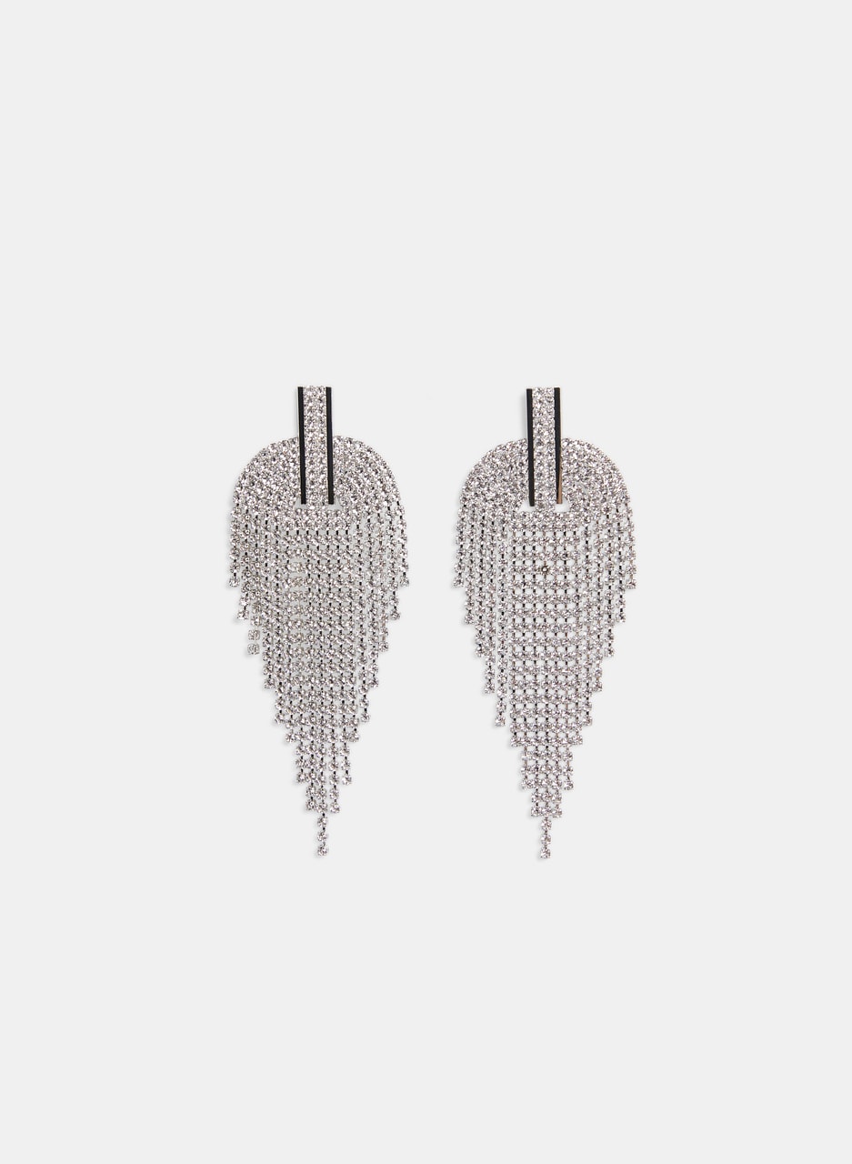 Cubic Zirconia Half-Moon Chandelier Earrings