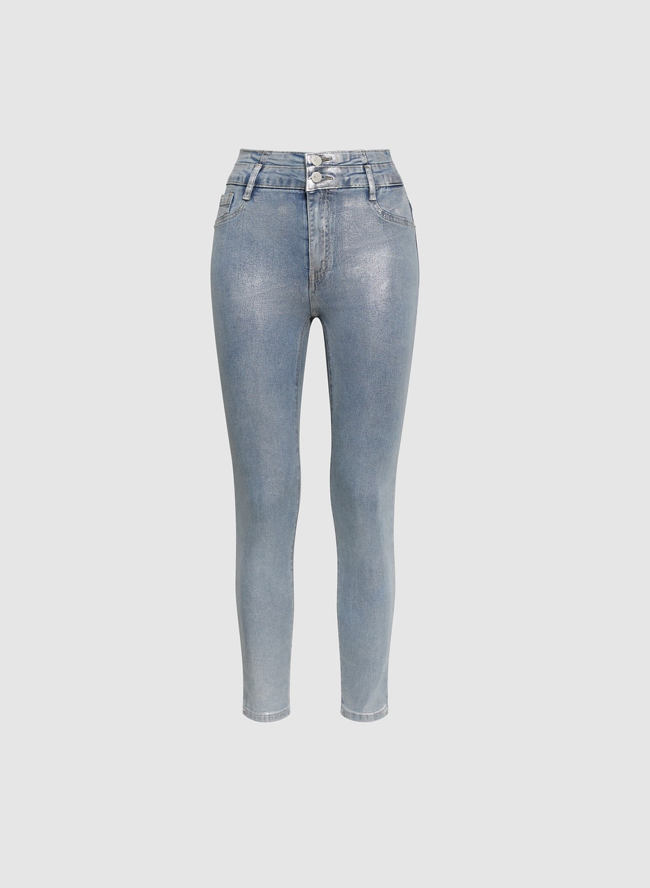 Metallic Slim-Leg Jeans