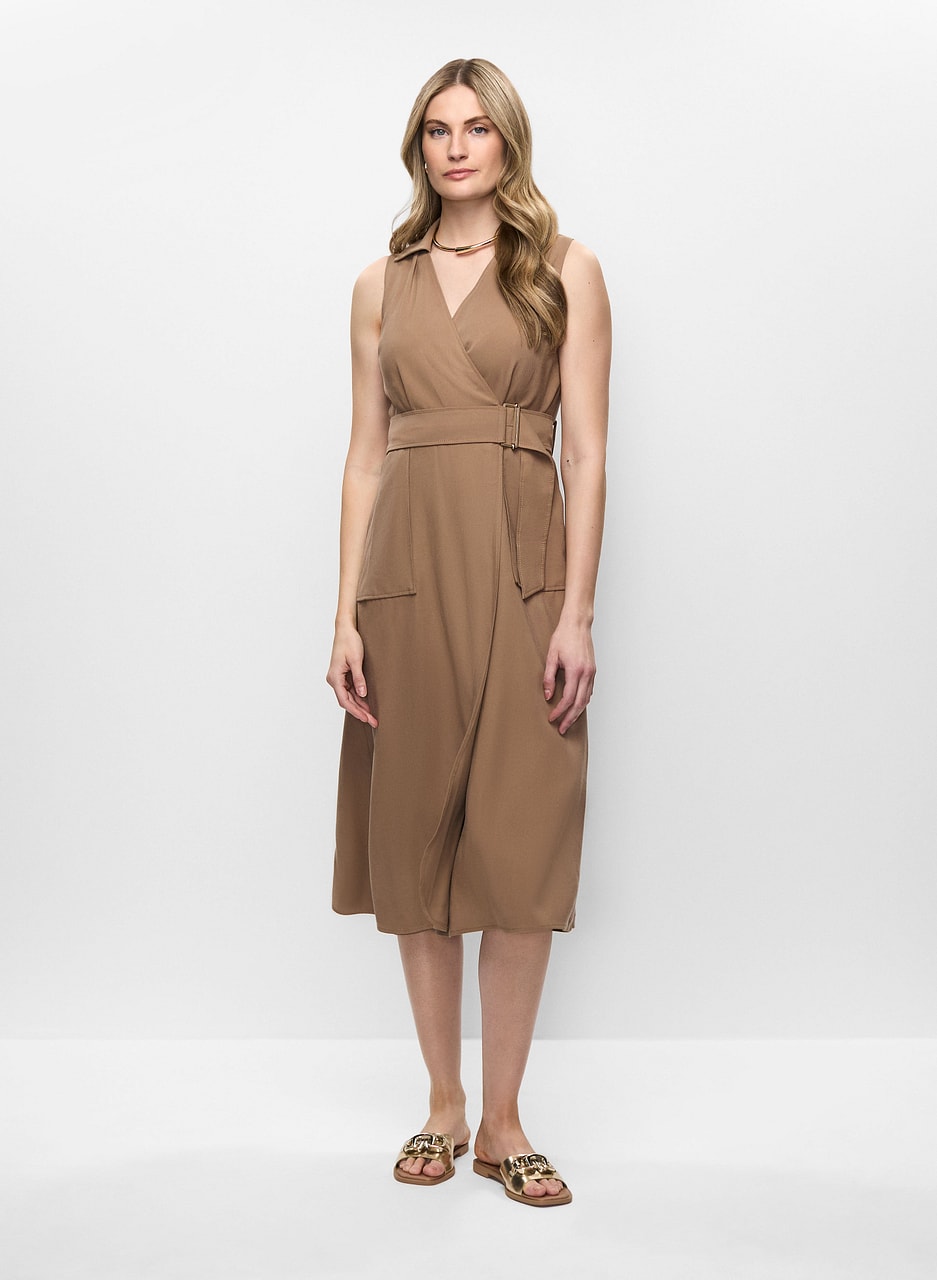 Belted Faux Wrap Dress