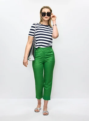Striped Pullover & Linen Blend Capri Pants
