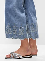 Embroidered Hem Culotte Jeans