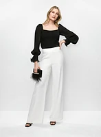 Square Neck Top & Satin Waist Wide Leg Pants