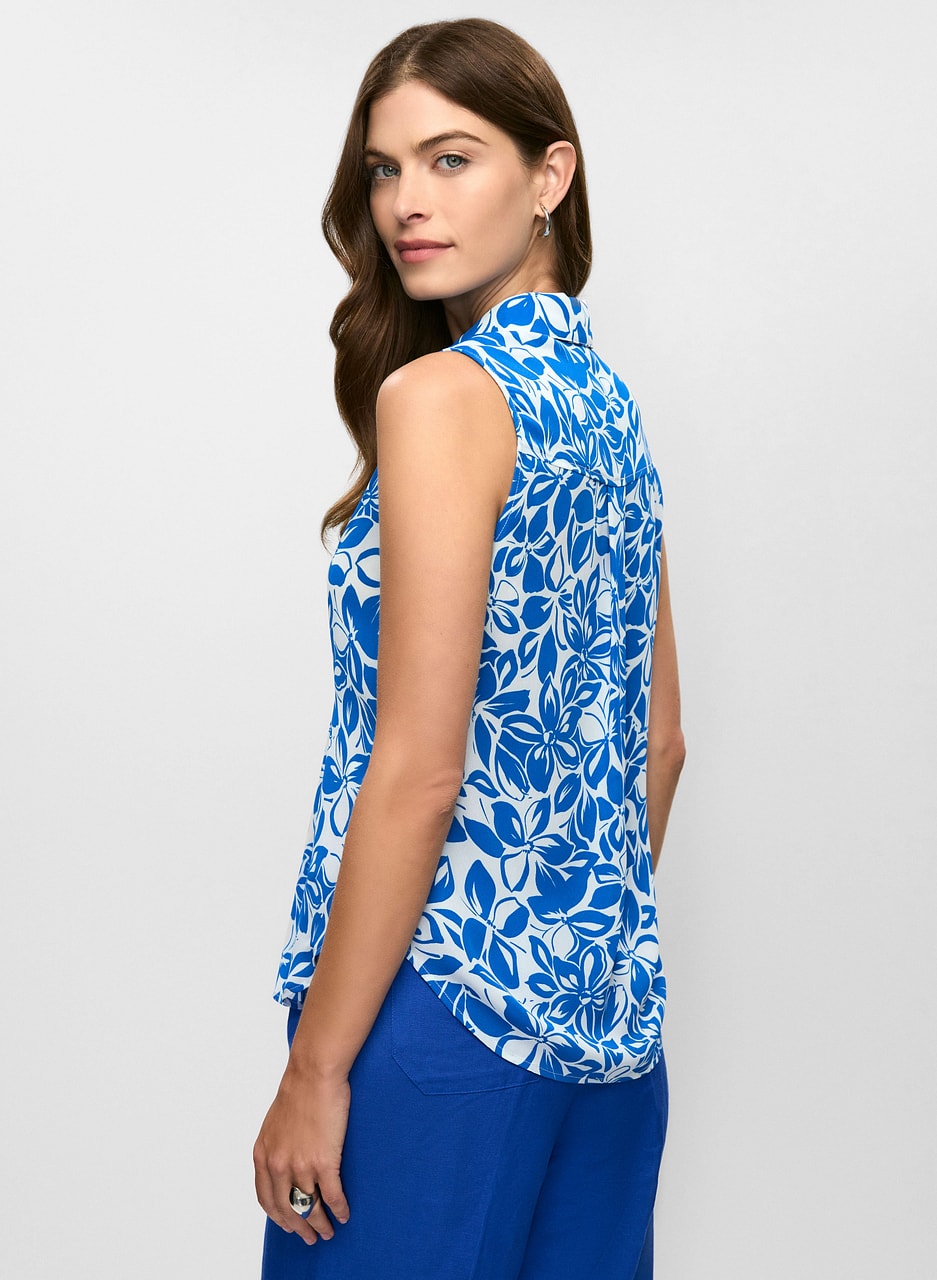 Sleeveless Floral Crepe Blouse