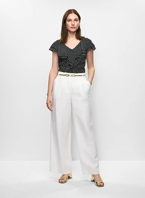 Ruffled Polka Dot Blouse & Linen-Tencel Blend Pants