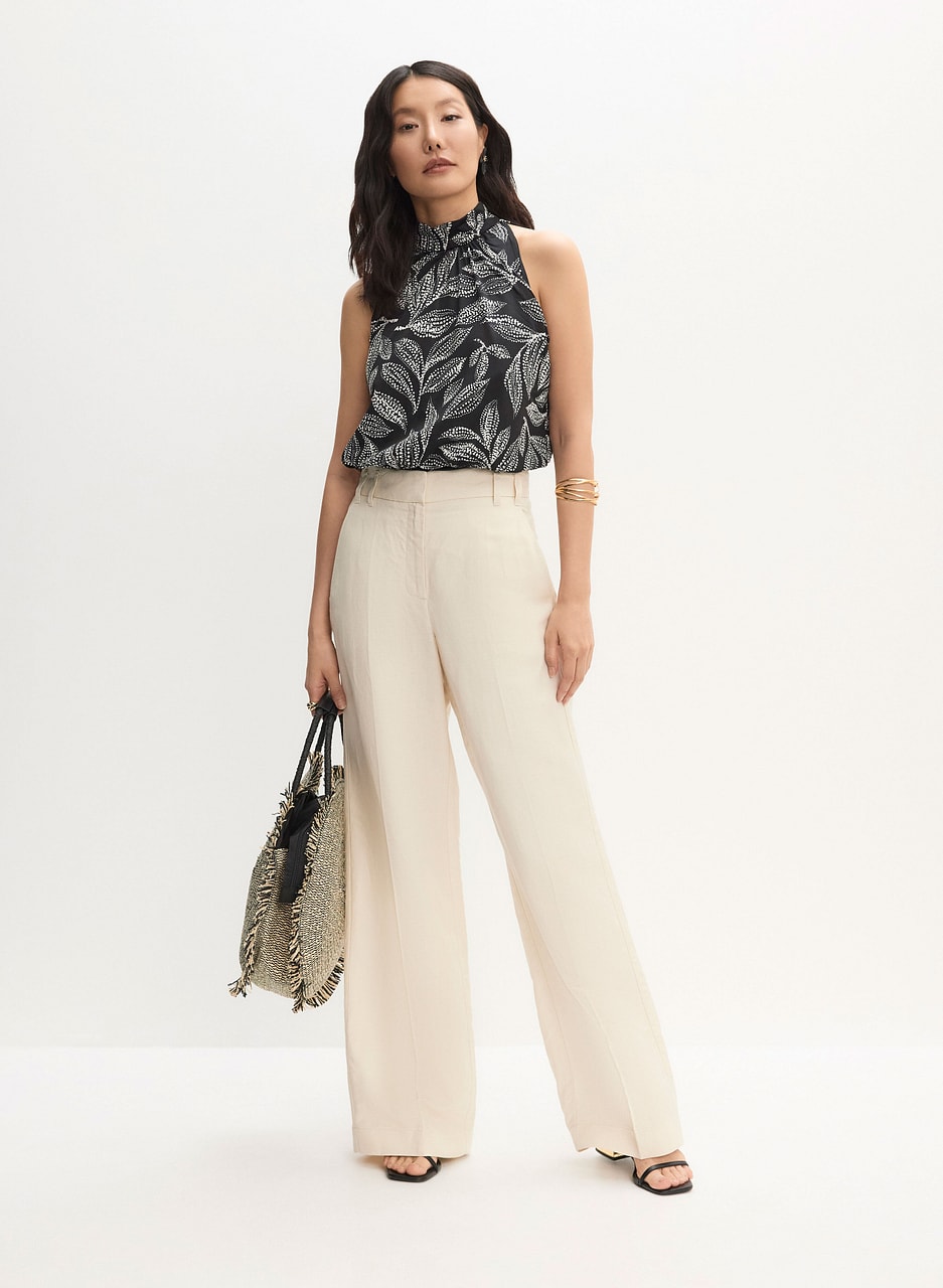 Leaf Print Top & Wide Leg Pants