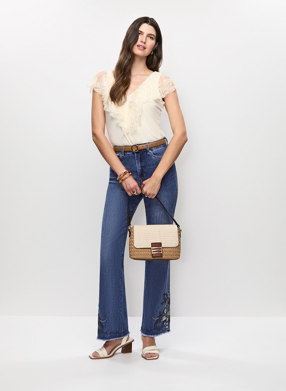 Embroidered Hem Flare Leg Jeans