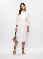 Button-Front Eyelet Shirt Dress