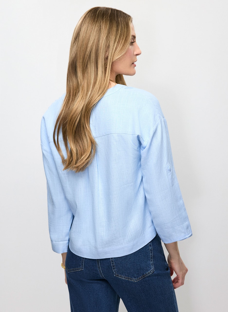 Sequin Pockets Linen Blouse