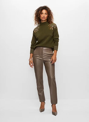 Sequin Motif Sweater & Vegan Leather Pants